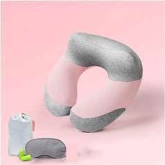 LMJ Inflatable Travel Pillow U Pillow Comfortable Neck Pillow with Eye Masks, Earplugs, Storage Bag for Aeroplane, Car, Train (Colour: Pink)