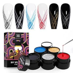 Rstyle 6 Pieces Gel Liner Nail Art, Spider Gel for Nail Art Gel Nail Polish Set, Gel Nails Colours for Drawing Lines, Black & White Red, Liner Nail Gel Polish for Nail Design Liner Gel Nail Polish for