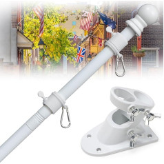 cogardenshower Fahnenmasthalter für Außenhaus, 1,8 m, verhedderungsfrei drehende Fahnenmasten für 3 x 5, 4 x 6 Flaggen im Freien, robustes Metall-Fahnenmast-Set mit Halterung für Veranda, Garage, Weiß