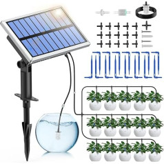 RAINPOINT Saules apūdeņošanas sistēma, 100 % pret sifonu, automātiska saules apūdeņošanas sistēma ar 1200 mAh akumulatoru, 6 laika režīmi, DIY pilienveida apūdeņošanas komplekts 15 dārza, balkona un siltumnīcas podos audzētiem augiem