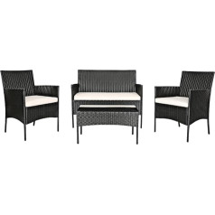 COSTWAY 4-Piece Garden Furniture Set, Rattan Balcony Furniture Set with Seat Cushions for 4 People, Patio Furniture with 2 Armchairs, Garden Bench & Table, Garden Lounge Rattan Furniture for Garden,
