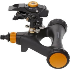 Fiskars Impulse Sprinkler XL with Wheels, with Distance Control, Spray Pattern Control and Rotation Control, Universal Size, Range Diameter 26 m, 938 g, Black/Orange, 1023656