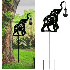 Yourongmao Solar Elephant Garden Stake Outdoor Solar Decoration Metal Elephant Holding Solar Lantern Decorative Garden Metal Animal Stakes Outdoor Elephant Silhouette Stakes