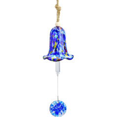 66 cm vėjo gongas su dirbtinio stiklo varpeliu, rankų darbo pūsto stiklo vėjo gongas, skirtas naudoti lauke, memorialinis vėjo gongas su stikliniu plakikliu, gražus dekoratyvinis varpo vėjo gongas (karališkai mėlynas)