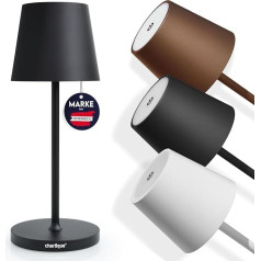 Charlique LED galda lampa ar akumulatoru (melna) - gaisma vakariņām - galda lampa ar USB, iekštelpās/āra, silti balta, ar aizsardzību pret šļakatām, balkonam, terasei un dārzam - 28 cm augsta