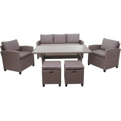 Mendler HWC-E95 Poly-Rattan Garden / Lounge Set, Spun Poly Semi-Round Rattan - Grey/Brown, Cushion Grey