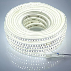 pcning LED lente 20 m 220 V 230 V 5730 120 LED/m ar ES kontaktdakšu, 20 metri 6000 K vēsas baltās LED lentes ar barošanas avotu āra apgaismojums (auksti balta, 20.00)