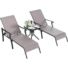 YITAHOME 3PC Sonnenliege, Liege Garten mit Beistelltisch, Gartenliege 2 Personen 197x66x95cm, Wasserdicht und Wetterbeständig für Garten/Terrasse/Strand/Poolbereich mit 150KG Kapazität (Braun)