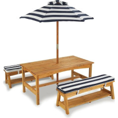 KidKraft 106 Garden Table Set with Bench, Cushion and Parasol Garden Furniture for Kids - Natural