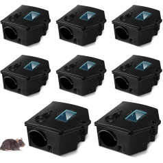 Qualirey Pack of 8 grauzēju ēsmas stacija ar atslēgu žurku ēsmas stacijas slazdi atkārtoti lietojamas peļu slazdi Smart Tamper Proof Cage House Heavy Duty ēsmas kastes grauzējiem āra žurkām