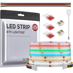 BTF-LIGHTING FCOB COB RGBCT Elastīga augsta blīvuma LED sloksne COB RGBCT LED sloksne 5 m 960LED/M DC24V 18W/M IP30 Daudzkrāsains TV istabu ballītei DIY mājas dekorēšanai (nesatur kontrolieri un barošanas bloku)