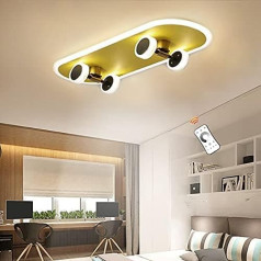 FUMIMID Skateboard Ceiling Light Modern Cartoon Children's Lamp Dimmable Ceiling Light LED 32 W Acrylic Chandelier Boys Girls Bedroom Children's Room Nursery Ceiling Lighting Gold, A