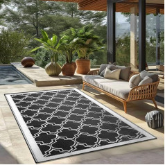 SONORO KATE Outdoor-Teppich, wasserdichte Matte, großer Außenteppich, wendbar, Kunststoff-Stroh, Campingteppich, Wohnmobil, Veranda, Deck, Camper, Balkon, Hinterhof (Schwarz und Weiß, 12 x 20 cm)