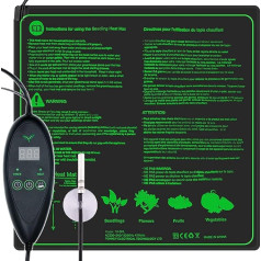 MARVIA Siltuma paklājs augiem, siltuma paklājs ar digitālu temperatūras regulēšanu, 6 temperatūras režīmi, 6 taimeri, sēklu siltuma paklājs ar LED un zondi, augiem, sēklām, siltumnīcām, ūdensizturīgs MET 50,8 x 50,8 cm