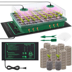 Hahood Seed Starter Kit with Grow Light Seedling Heating Mat 48 Cell Seed Starter Tray with Moisture Dome and Soil, Germination Trays, Plastic Propagation Trays, Plant Propagation Kit for