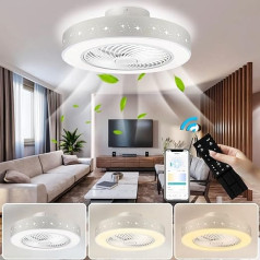 OZMI 50 cm LED griestu ventilators ar apgaismojumu, 48 W moderns griestu ventilators ar apgaismojumu un tālvadības pulti kluss ēdamistabai guļamistabai dzīvojamai istabai aptumšojams ventilators griestu gaisma