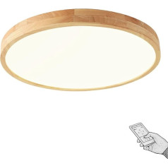 Holz Deckenlampe Runde Dimmbar Modern Kleines Schlafzimmer LED Deckenleuchte mit Fernbedienung Schlafzimmerlampen 24W Holzlampe Lampenschirm aus Acryl für Studie Küche Flur Kinderzimmer Decken Lampe