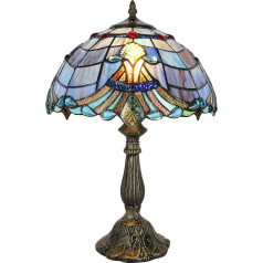 Tokira Tiffany Leitmotiv galda lampa Vintage, E27 zila baroka stila jūgendstila vitrāžas galda lampa, 12 collu dekoratīva galda lampa bērnu istabai, guļamistabai, dzīvojamai istabai [bez spuldzēm]