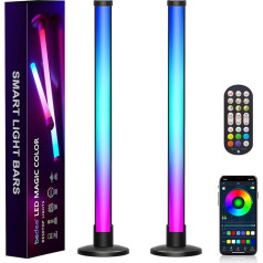 bedee Smart LED gaismas josla, 42 cm RGB apkārtējās vides lampa ar vairākiem režīmiem un mūzikas sinhronizāciju, TV fona apgaismojums, regulējama gaisma ar tālvadības pulti spēlēm, datoram, dekorēšanai, 2 gab. komplektā