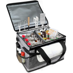 Mordx Großer Grill- und Picknick-Caddy mit Papierhandtuchhalter, faltbarer Picknickkorb, Grill-Organizer für Outdoor-Camping, Grillzubehör, für Hinterhof, Grillwerkzeug, Wohnmobil (grau), BOB002