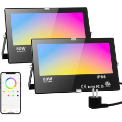 RGB LED prožektors āra siltā baltā krāsā 80 W prožektors Gudrais prožektors Krāsains ar Bluetooth lietotnes vadību IP66 Ūdensnecaurlaidīgs āra prožektors Miljons krāsu Dimmable dārza apgaismojums āra iekštelpu svinībām dārzā Pack of 