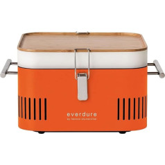 everdure by heston blumenthal Charcoal Grill Cube I Mobilais āra grils oranžā krāsā I Pārnēsājamais grils gardēdim ar porcelāna emaljas griļa paplāti I Kempinga grils ar uzglabāšanas vietu un kapāšanas dēli