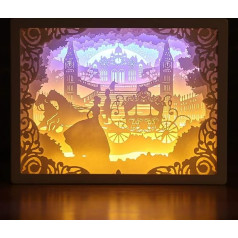 3D Paper Carving Night Light Papercut Light Box Shadow Box Paper Sculptures Frame Table Lamps Decorative Paper Carving Art Night Lights LED Table Lamp for Decoration (Ivory)
