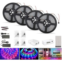 WiFi viedā LED josla 5 m dinamisko krāsu, ūdensizturīga, 150 LED 5050 RGB LED lentes, LED lentes komplekts ar barošanas avotu, darbojas ar Alexa/Google Home, mājas dekorācijām (4 x 5 m)