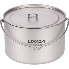 Lixada 1100ml/2800ml Titanium Pot, Ultralight Portable Hanging Pot with Lid and Folding Handle, Outdoor, Camping, Hiking, Backpacking