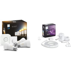 Philips Hue White Ambiance E27 starterkomplekts ar viedo pogu, 3 x 800 lm un baltu un krāsainu gaismu, 2 m bāze, 1600 lm, 16 miljoni krāsu, kontrolējams ar lietotni, saderīgs ar Amazon