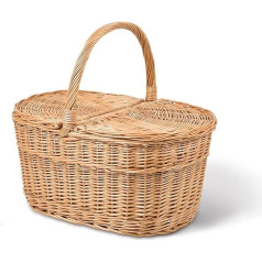 Oval Picnic Basket, Brown, D 60 cm x W 38 cm x H 30/34 cm