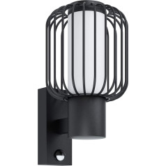 EGLO Ravello āra sienas lampa, 1 spuldzes āra lampa ar kustības sensoru un gaismas sensoru, sienas lampa no cinkota tērauda melnā krāsā un plastmasas baltā krāsā, āra lampa ar E27 ligzdu, IP44