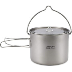 Lixada Titanium Pot kempinga pārnēsājamais titāna ūdens pārnēsājamais kauss ar salokāmu rokturi (300 ml, 350 ml, 420 ml, 550 ml, 650 ml, 750 ml, 750 ml, 900 ml, 1600 ml)