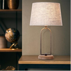 Lightbox Vintage Bedside Lamp - Высота 50 см, Диаметр 30 см - Декоративная настольная лампа с бежевым тканевым абажуром и выключателем - Для спальни - E27, Макс