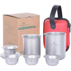 Boundless Voyage Double-Walled Titanium Mug Coffee Mug Lightweight Teapot with Filter Camping Tableware (Ti3122D-400ML+ 40ML 4 Cups)