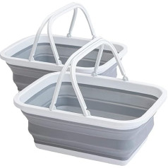 YETO Foldable Sink 2 Pack Outdoor Camping Picnic Basket 8.5L Lightweight Portable Foldable with Sturdy Handle for Outdoor Camping Washing Storage (Grey)