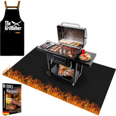 Feuerfeste Grillmatte Bodenschutz für draußen | Extra groß 160 x 130 cm | Neu 2024 Inklusive Schürze BBQ | Verhindert Verbrennungen und Verschmutzungen des Rasens oder Bodens| Kaminmatte