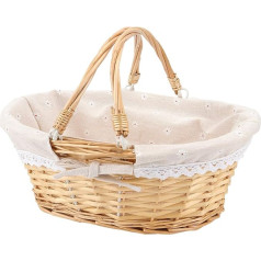 HOZEON 14 x 11 x 7 inch Natural Wicker Basket, Premium Wicker Basket with Handle and Linen Cotton Lining, Elegant Wicker Basket for Storage, Gift, Decoration, Picnic, Party, Nature