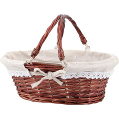 HOZEON 14 x 11 7 Inch Natural Wicker Basket High Quality with Handle and Linen Cotton Lining, Elegant for Storage, Gift, Decoration, Picnic, Party, Dark Brown