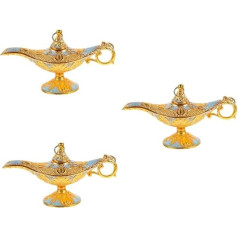 DOITOOL 3 x Aladdins Vintage Engraved Oil Lamp Party Decoration Wishing Lamp Retro Light Retro Lamp One Lamp Light Desire Lamp Incense Burner Legend Zinc Alloy Classic