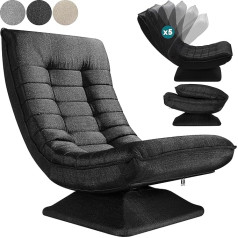 Casaria ® Grīdas krēsls Regulējams atzveltne 360° rotējošs salokāms 150 kg kravnesība 60 x 105 x 87 cm polsterēts dzīvojamās istabas spēļu atpūtas krēsls melns