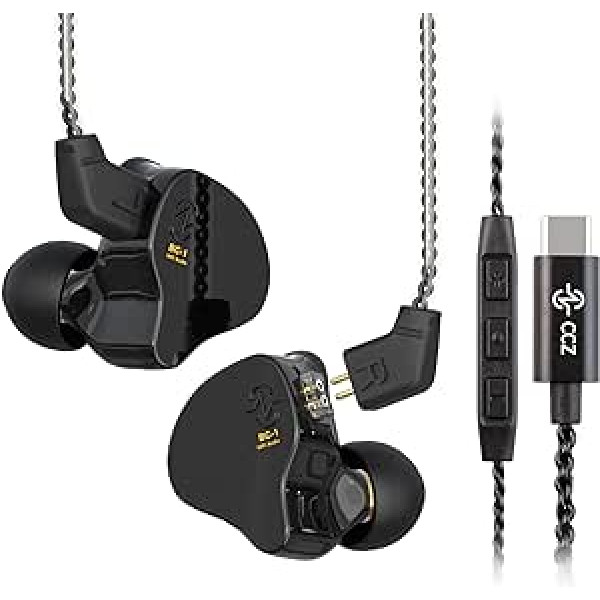 Yinyoo CCZ Melody USB C vadu austiņas, 10 mm dubultā magnētiskā ķēde DD in-ear austiņas, datora dobuma austiņas iPad Pro 2022/2021/2020/2018/iPad mini6/iPad Air 5/4 (Drak Black, C tips ar Mic)