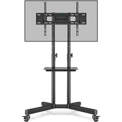 RFIVER TV statīvs Ritināms, TV statīvs TV ratiņi ar riteņiem, televizora ratiņu augstums regulējams 32-80 collu LCD LED OLED plazmas plakanajiem un izliektajiem televizoriem līdz 50 kg, maks. VESA 600 x 400 mm