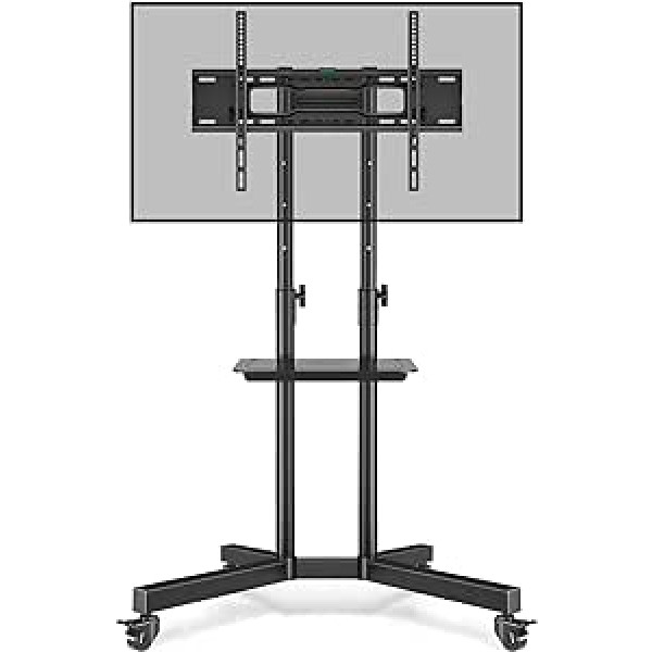 RFIVER TV statīvs Ritināms, TV statīvs TV ratiņi ar riteņiem, televizora ratiņu augstums regulējams 32-80 collu LCD LED OLED plazmas plakanajiem un izliektajiem televizoriem līdz 50 kg, maks. VESA 600 x 400 mm