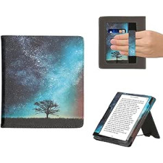 kwmobile Flip Cover saderīgs ar Onyx Boox Leaf 2 — futrālis ar rokas siksnu Galaxy Tree Meadow Blue Pelēks Melns