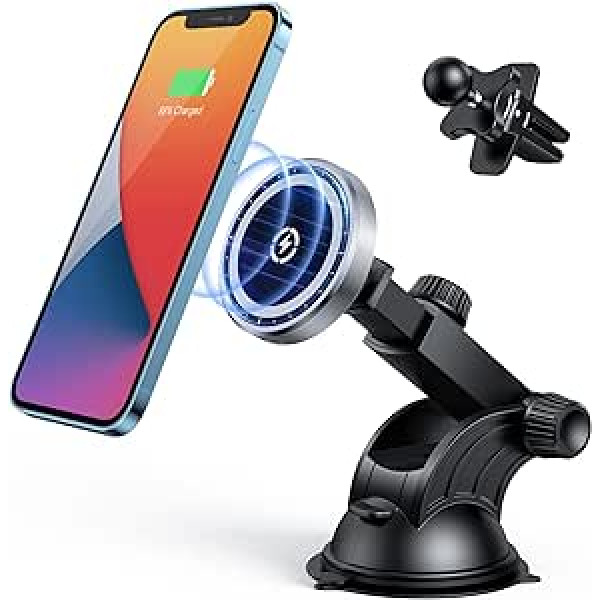 Hinyx Mag-Safe Car Mount Charger 15W Magnetic Wireless Car Charger Holder, Magnetic Car Phone Dock Compatible with iPhone 13/13 Pro/13 Pro Max/13 Mini/12/12 Pro/12 Pro Max/12 Mini