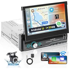 Hikity Android 13 Autoradio 1Din Wireless Carplay Android Auto ar Navi 7 Zoll Touch Display Auto Radio Manuelle Ausfahrbarem Bildschirm Bluetooth WiFi Mirror Link FM radio Dual-USB AUX Rückfahrkamera