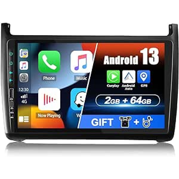 2G + 64G CAMECHO Android 13 automašīnas radio ar satelīta navigācijas ierīci VW Polo 6R 6C 2008-2016, dubultā DIN automašīnas radio ar Carplay Android Car Mirror Link, 9 collu ekrāns FM RDS WiFi Bluetooth + Camara Trasera