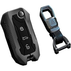 HIBEYO automašīnas atslēgas futrālis saderīgs ar Volkswagen VW Jetta R Golf Beetle Passat GTI Tiguan MK6 MK5 Rabbit MK1 Touran atslēgu futrālis Flip Keyless Entry Smart Remote Coverage Grey