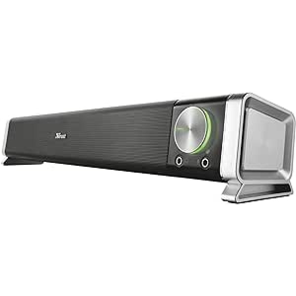 Trust Asto Soundbar 12 W Spitzenleistung (6 W RMS), PC Lautsprecher, USB Betrieb, 3,5 mm AUX Anschluss, Stereo Soundsystem, Computer Boxen for PC, klēpjdators, monitors, TV, mūzika, audio — Schwarz